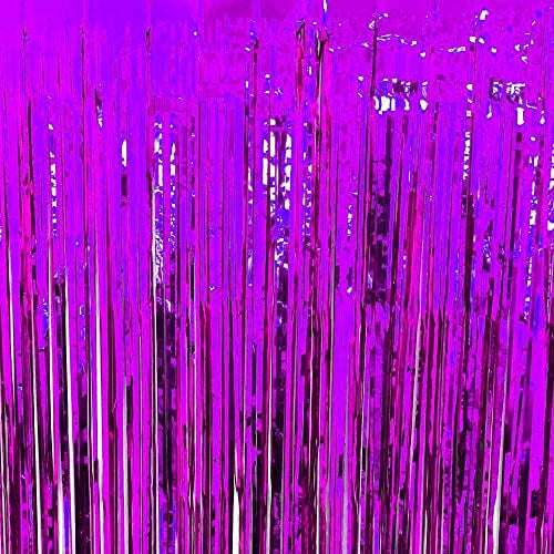 2M-3M Foil Fringe Tinsel Shimmer Curtain Door Wedding Birthday Party Decorations (2.5m, Purple)
