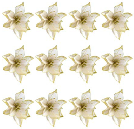 TOYANDONA 24 Piezas de Flores Artificiales de Navidad Adornos de árbol de Navidad de Flor de Pascua Dorada (13 cm)