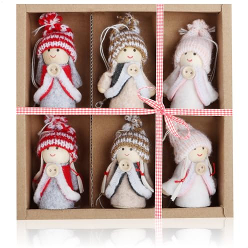 com-four® 6X Premium Weihnachtsbaum-Anhänger Engel - Christbaumschmuck - schwedisch-skandinavische Deko-Trolle, Engel, Feen, Weihnachtsmänner als Christbaumschmuck oder Geschenk-Anhänger