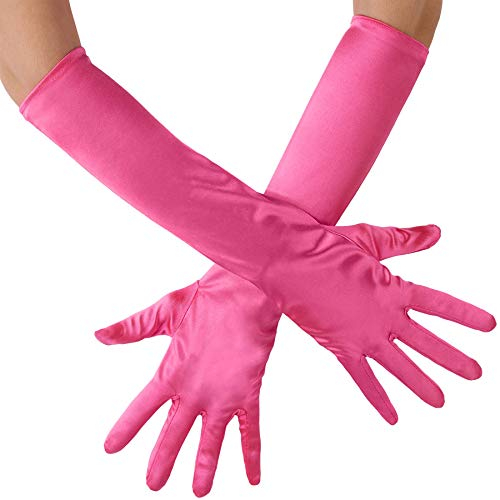 dressforfun 901015 Damen Satin Handschuhe, lange Abendhandschuhe, Ellenbogenhandschuhe für Fest Party Opera Charleston 1920er Kostüm Classic Hochzeit, 43 cm - diverse Farben - (pink | Nr. 303654)