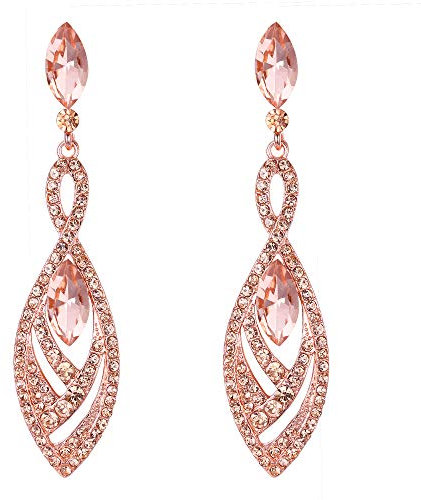 Clearine Boucles d'Oreilles Pendant Femme Style Victorian Forme Double Goutte d'Eau Cristal Strass Percé Ton d'Or Rose Champagne