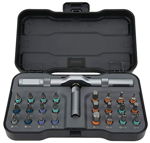 Fdit 24-in-1 Multibit Screwdriver Set, T-Handle Drivers, 58-Tooth Ratcheting Nut Driver Socket, S2 Alloy Steel, Phillips & Torx Heads