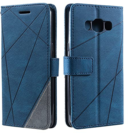SONWO Hülle für Galaxy J5 2016, Premium Leder PU Handyhülle Flip Case Wallet Silikon Bumper Schutzhülle Klapphülle für Galaxy J5 2016, Blau