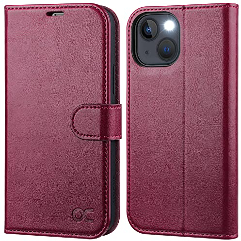 OCASE for iPhone 13 Case, Premium PU Leather iPhone 13 Wallet Case Flip Phone Cover with[TPU Inner Shell][RFID Blocking][Card Holder] for the 6.1 Inch 2021 5G,Burgundy