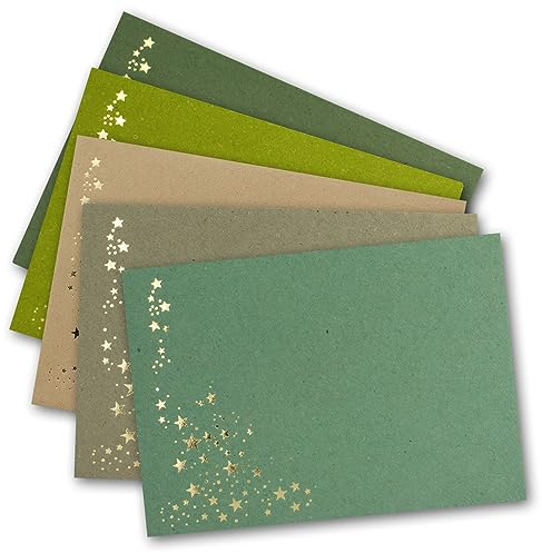 50x Weihnachts-Briefumschläge - DIN C6 - mit Gold-Metallic geprägtem Sternenregen - Farbenmix 2 Vintage Kraftpapier - je Farbe 10 Stück - Nassklebung - 114 x 162 mm