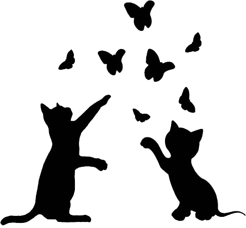 Nuova Generazione Adesivi Murali, Pareti, Muri per la Casa | Decorazione (LARGE 70 X 60 CM.) Wall Stickers Gatti, Gattini Farfalle (Nero Totale)