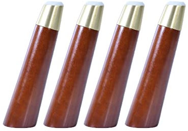 Walnuss Farbe Holz Möbelfüße Möbelfüsse Tischbeine Massivholz Schräger Kegel Möbelbeine mit Messing Abdeckung für Sofa Bett Schrank Stuhl,Mit Montageplatte 4 Stück (18cm)