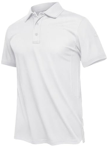 TACVASEN Men's Breathable Work Shirts, Short Sleeve Polo Golf Tops, Summer Quick Dry Sport Polo Shirts, White, M