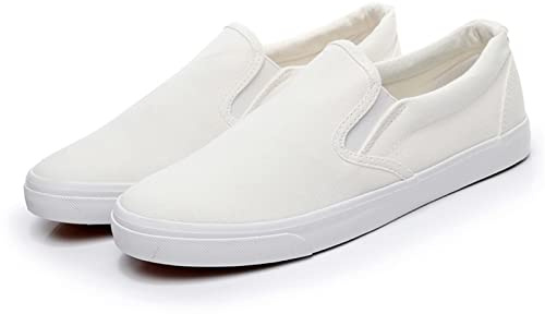 RVROVIC Women Canvas Slip-On Sneakers Soft Walking Shoes Rubber Sole Flat Loafers(6.5,1-White