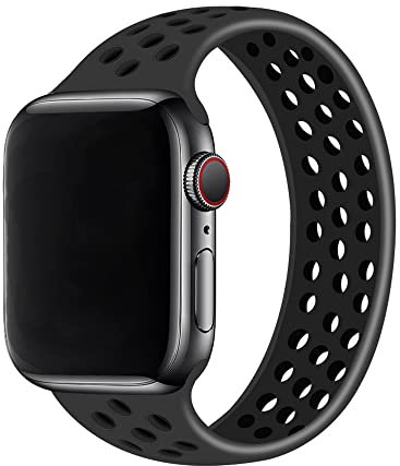 Silicone Solo Loop Strap Compatible with Apple Watch Straps 38mm 40mm 41mm 42mm 44mm 45mm, Breathable Elastic Sport Band for iWatch Series 8 7 6 5 4 3 2 SE, Black coal black 38/40/41MM-S