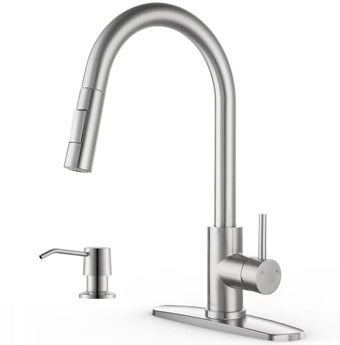 APPASO Küchenarmatur mit Seifenspender, gebürstetes Nickel, Küchenspüle Armaturen mit Sprüher, moderne Küchenarmatur für Wohnmobil-Bar-Spüle, Edelstahl