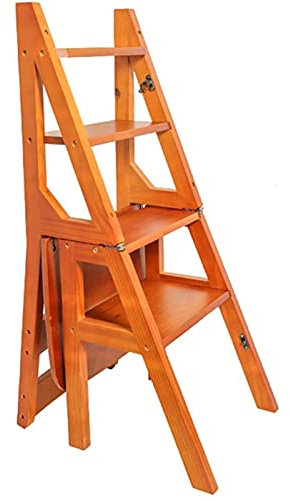 ZDW Wooden Folding Stepladder Step Stool, 4 Steps Stool Wood Kids Stool, Portable Wood Stepladder, Foot Stools, Display and Flower Shelf, Maximum Load 150Kg/Wood Color