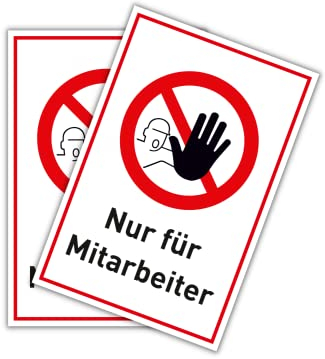 2 Stück Schild Nur für Mitarbeiter 20cm x 30cm hergestellt aus robustem PVC stoß und kratzfest Zutrittsverbot Hinweisschild Nur für Mitarbeiter mit UV-Schutz