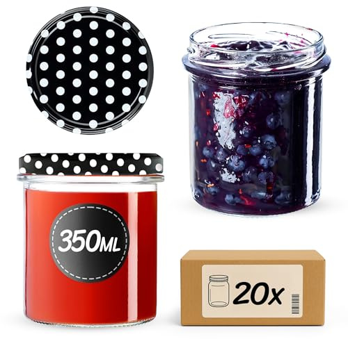 KADAX 20er Set Marmeladengläser 350ml TO82, Einmachgläser Vorratsgläser Mason Jar mit Schraubdeckel, Luftdichte Schraubgläser, Honig & Konfitüre
