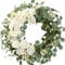 TEMPUS 20 Hydrangeas Spring Wreath for Front Door, Artificial Summer Green Wreaths with White Peony Flowers for Farmhouse Home Wedding Party Wall Windows Outdoor Decor（White）