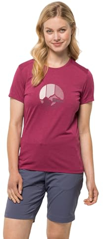 Jack Wolfskin Damen Crosstrail Graphic W T Shirt Shortsleeve, Sangria Red, XXL EU