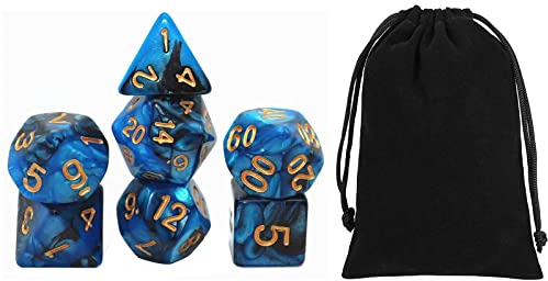 Set di Dadi, Dadi Poliedrici, 7 pezzi Dadi DND, Dungeons And Dragons +1Pcs Borse Velluto, Gioco Colorati, per Pathfinder Giochi di Ruolo e di Società