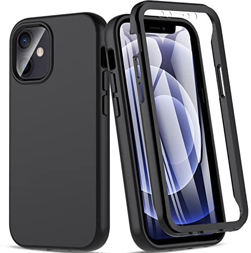 Hensinple Für iPhone 12 Mini Hülle, 360 Grad Rundumschutz handyhülle iPhone 12 Mini Mit Eingebautem 9H Displayschutz Stoßfest Schutzhülle Bumper Case Cover für iPhone 12 Mini-Schwarz