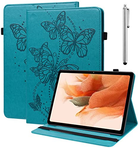 BOLELAW Hülle für Samsung Galaxy Tab A7 Lite 8,7 Zoll 2021 (SM-T227/T225/T220) Geprägter Schmetterling PU Leder Folio Flip Case mit Stifthalter Stand Kartenschlitz Tablet Hülle, Blau