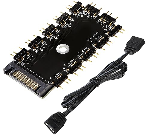 Argb Hub 5V 3Pin Computer Fan RGB Hub 1 a 11 Puertos RGB LED Divisor Hub con Puerto SATA Fan Splitter para PC Desktop Computer Motherboard