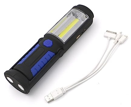 Wiederaufladbare LED Taschenlampe mit USB 1800mah Magnetfuß Blau | ABS Gehäuse, Verstellbarer Standfuß, für Reise und Camping, Kompakte Notleuchte mit Haken