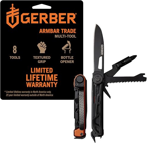 Gerber Gear Armbar Trade 8-in-1 Taschenmesser EDC Multitool mit Klinge, Brechstange und Hammer für Camping, Burnt Orange