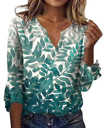 Chemise Femme Bleu Roi Hauts à Manches 3/4 pour Femmes, Décontractés Haut Cache Coeur Femme Chemise Léopard Chemise Cheval Blouse Chic Femme Ete Tee Shirt Réversible Hauts Noirs à Manches