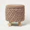 Homescapes Indy Makramee-Hocker mit Stauraum braun 41x43 cm, Stoff-Hocker mit Holzbeinen, runder Hocker Boho Style