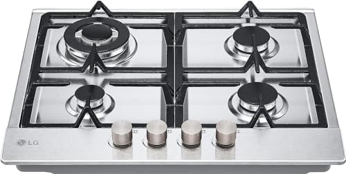 LG CBGZ2414S Piano Cottura 4 fuochi Gas, 60cm, Potenza 8,5kW, Metano e GPL, Valvole di sicurezza, Bruciatore Tripla Corona, Griglie in ghisa antiribaltamento, Piatto Acciaio Inox