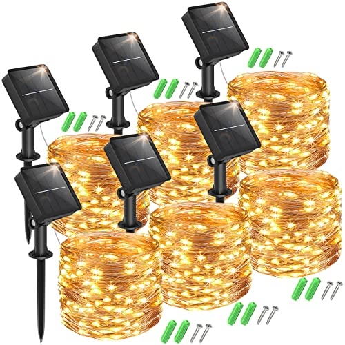 litogo [6 Pack Guirnalda Luces LED Exterior Solar, 12m 120 LED Luces Solares LED Exterior Jardin, 8 Modos Cadena de Luces Decoracion para Navidad, Terraza, Fiestas, Bodas, Patio, Festivales