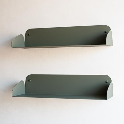 MILUKA Set 2 Olivgrüne Kleine Wandregale 60 cm | Kleines Bücherregal perfekt als Regal Küche aus Metall, Schlafzimmerregal, Regal Abstellraum und Wandregal Badezimmer | Wohnzimmerregal (2, Olivgrün)