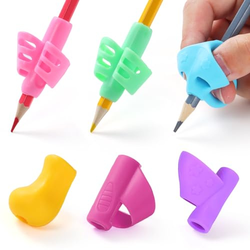 OSteed 17 Pcs Pencil Grips for Handwriting, 5-Style Ergonomic Pen Grips, 4-Stage Silicone Pencil Holder for Left and Right Handed Writing Aid, Assorted Colors