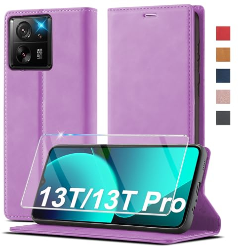 Handyhülle für Xiaomi 13T, für Xiaomi 13T Pro Hülle Leder [Mit Schutzfolie] für Xiaomi Mi 13T/13T Pro Hülle Klappbar Leder Flip Wallet 360 Stoßfeste Case Schutzhülle Klapphülle für Xiaomi 13T/13T Pro