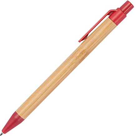10 Kugelschreiber aus Weizenstroh und Bambus / Farbe: rot