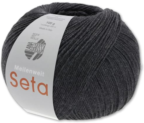 Frida's Wollhaus Lana Grossa 100 g Meilenweit 100 Seta Sockenwolle Merino Seide Garn 31 Farben (15 | Anthrazit)