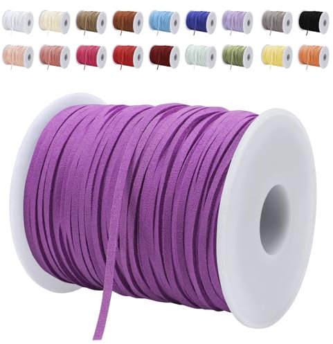 LEREATI Cordon Cuir 3mm x 45m Corde en Plat Daim Faux Cordon pour Bracelet, Suédine Cordon pour Les Bracelets, Colliers, Bijoux, Artisanat, Bricolage (Violet Raisin)