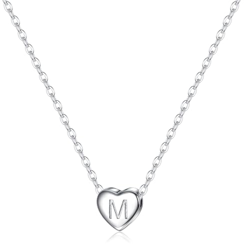 CASSIECA Damen Buchstaben Kette Silber Herz Halskette Mädchen Silber 925 Halskette Buchstabe M Halskette Mädchen Personalisiere Geburtstags Geschenk für Frauen Mädchen Mama (mit Box)
