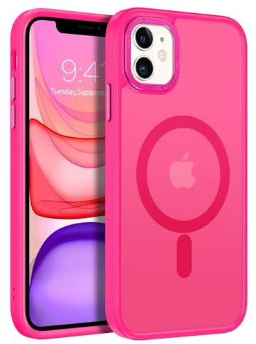 GaoBao for iPhone 11 Case,[Compatible with MagSafe] Shockproof Military-Grade Protection, Translucent Matte Back Slim Magnetic Phone Case Anti-Slip Anti-Scratch Protective Case for iPhone 11,Hot Pink