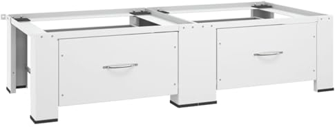 Gecheer Doppel-Untergestell für Waschmaschine und Trockner Stabil und rutschfest mit Zwei Schubladen Weiß 127 x 54 5 x 32 5 cm für Haushaltsgeräte auf geeignete Arbeitshöhe