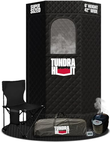 Tundra Hut XL Tragbare Heimsauna für Wellness & Entspannung | Dampfbeheiztes Sechseckmodell | 60-minütiger Schnelldampfraumgenerator, Bodenmatte, Handtuch, Stuhl & mehr | 2-minütige Einrichtung | USA