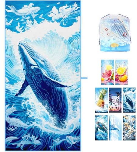 ZIOSINM Strandtuch 180 * 90cm Strandhandtuch Mikrofaser Badetuch Groß, Mikrofaser Strandhandtücher Handtuch Beach Towel XXL für Schwimmen, Strand, Reisen, Sandabweisend (Wale)