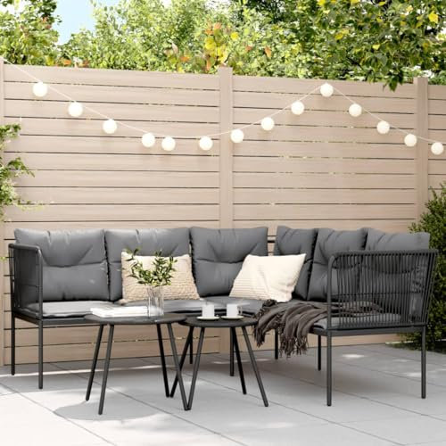 LAPOOH Gartensofa in L-Form mit Kissen Schwarz Stahl und Textilene, Lounge Sofa Outdoor, Garten Loungemöbel, Gartensofa, Gartenlounge - 4008107
