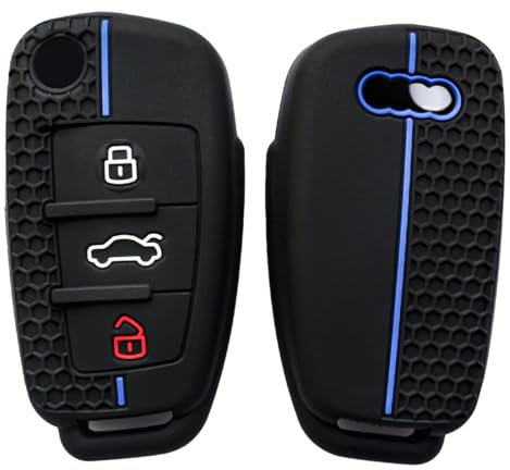 XPEX 2 Pièces Coque Clé, Coque De Clé De Voiture Avec Porte-Clés, Étui De Protection En Tpu Silicone À 3 Boutons Pour A1 A3 A4 A6 A8 Q2 Q3 Q7 S3 S6 Rs3 Rs6 R8 Tt(2Couleurs)