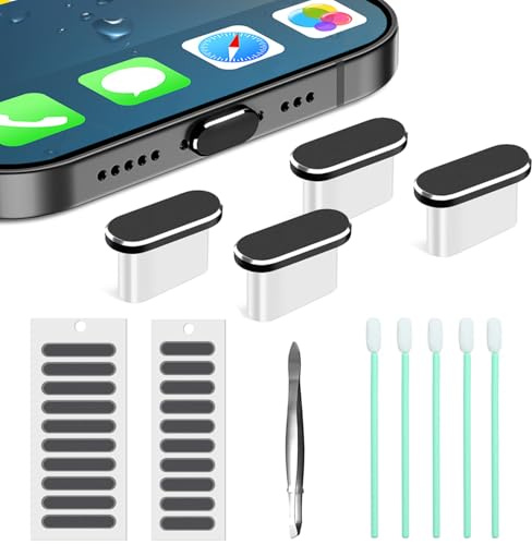 USB-C-Staubschutzstecker, 4 Stück, USB-C-Staubschutz, Typ C, Anti-Staub-Anschluss, Ladeanschluss-Schutzkappe mit Lautsprecher-Staubschutz für iPhone 15, 16, Ari, 17 Serie, Samsung Galaxy S24-S20, Note