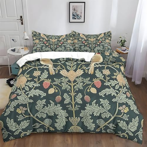 XCQHZYQ Bettwäsche 135x200 cm William Morris Der Erdbeerdieb 3 Teilig Bettwäsche Set Bettbezug Weiche Polyester Baumwolle Bettwäsche Deckenbezug mit 2 Kissenbezug 80x80 cm