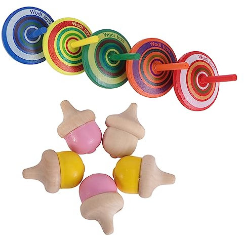 WESIEVYA 10 Stück Holzspielzeug für Jungen und Mädchen Kleinkindspielzeug Tannenzapfenform Kreisel mit Wasserfarbe Sicher Kein Schaden Entzückender Stil