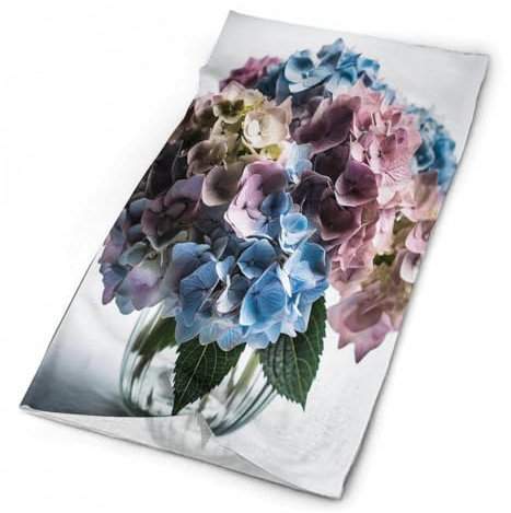 Halstuch, Gesichtsbedeckung, Bandana, Maske, Schal, goldfarbene und grüne Blätter, atmungsaktiv, Sonnenschutz, Kopfbedeckung für Damen und Herren, Hortensien-Blumen in Vase, Einheitsgröße