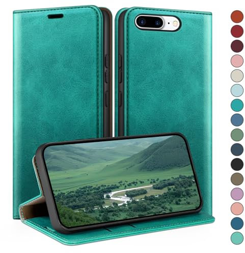 HUOUH for iPhone 7 Plus/8 Plus 5.5 Wallet case with RFID Blocking PU Leather,Flip Folio Book covers,Credit Card Holder Shockproof Phone case Women Men for Apple 7 Plus/8 Plus case Blue Green
