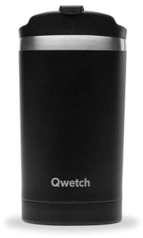 QWETCH - Travel Mug Isotherme - Noir 350ml - Thermos Café & Thé en Inox - 6h Chaud et 12h Froid - Sans BPA, Étanche, Mug de voyage