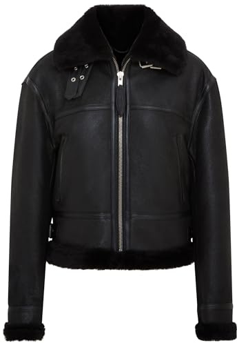 Infinity Leather Schwarze B3-Fliegerjacke aus Shearling-Schaffellleder für Damen